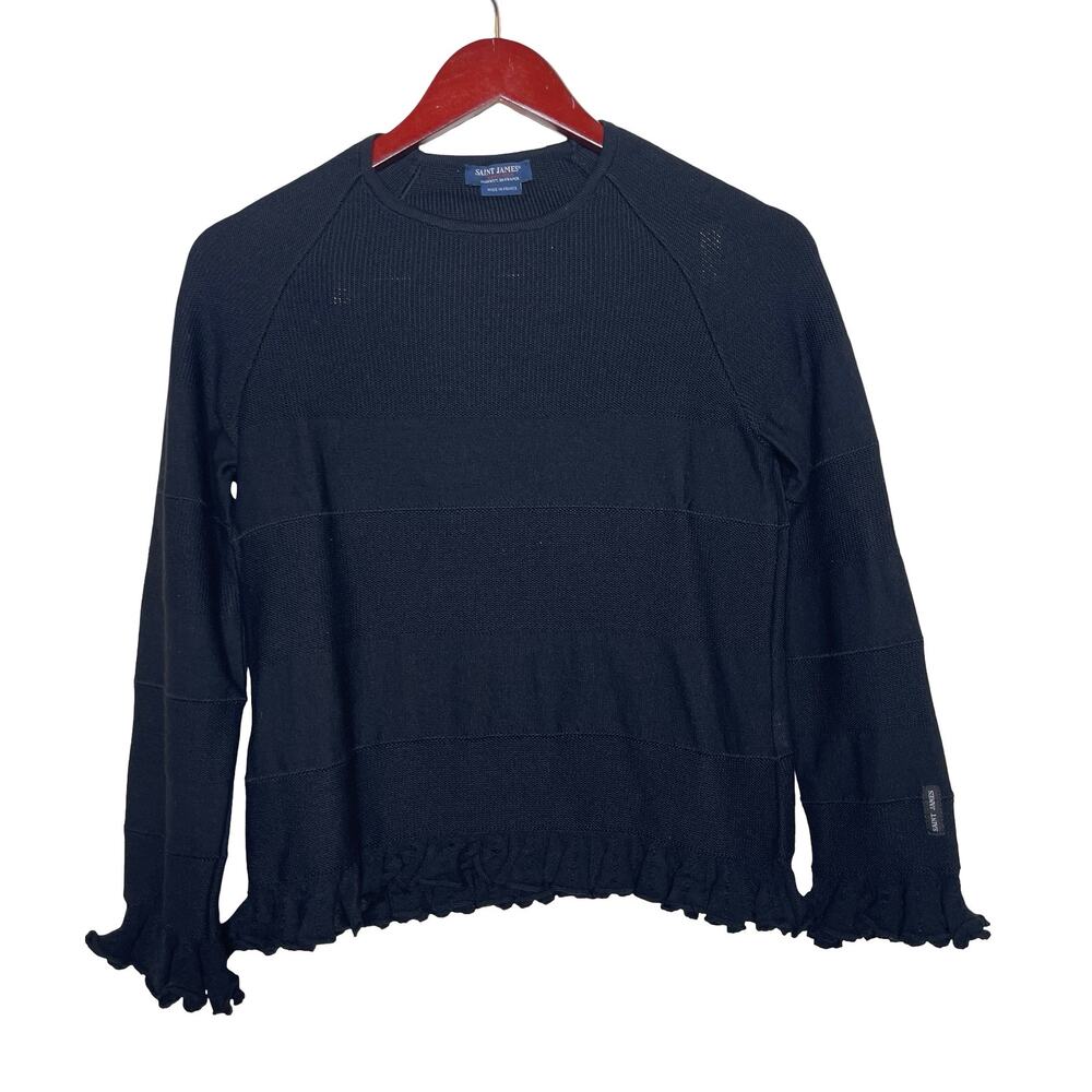 Saint James France wool black knitted long sleeve top sz 6